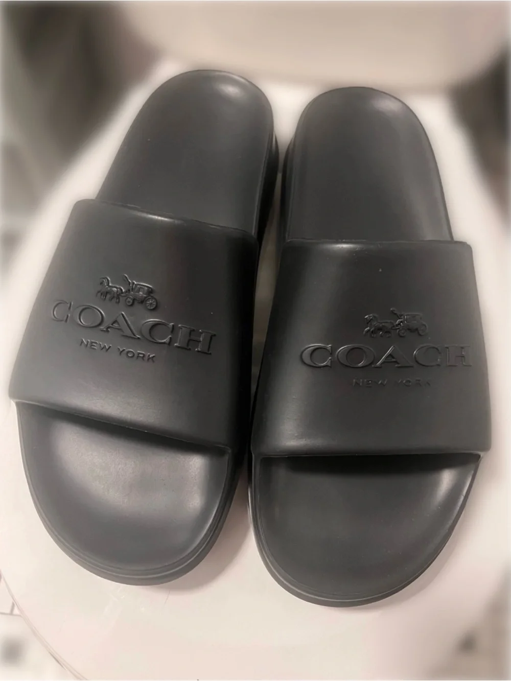Coach Black Slide Sandals for Men with platform sole